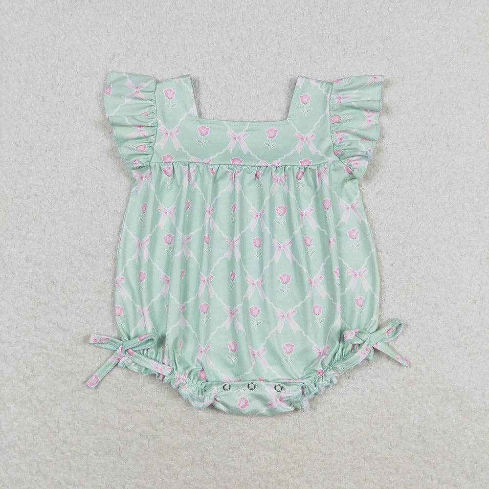 Baby Girl Green Bows Rompers