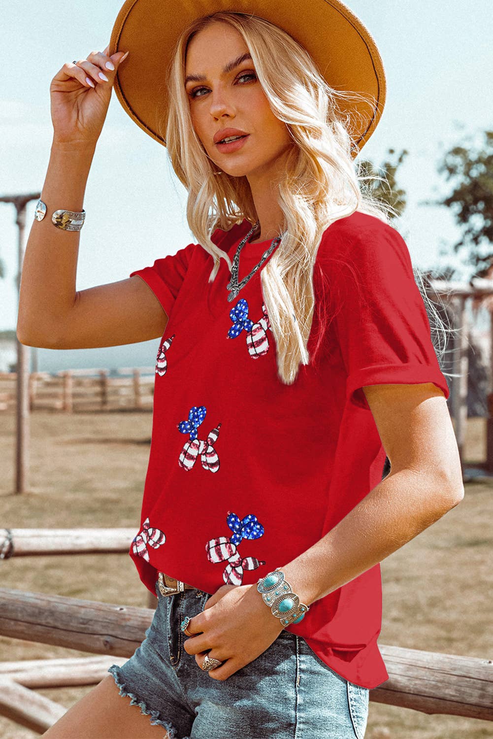 Stars and Stripes Balloon Puppy Sequin Tee