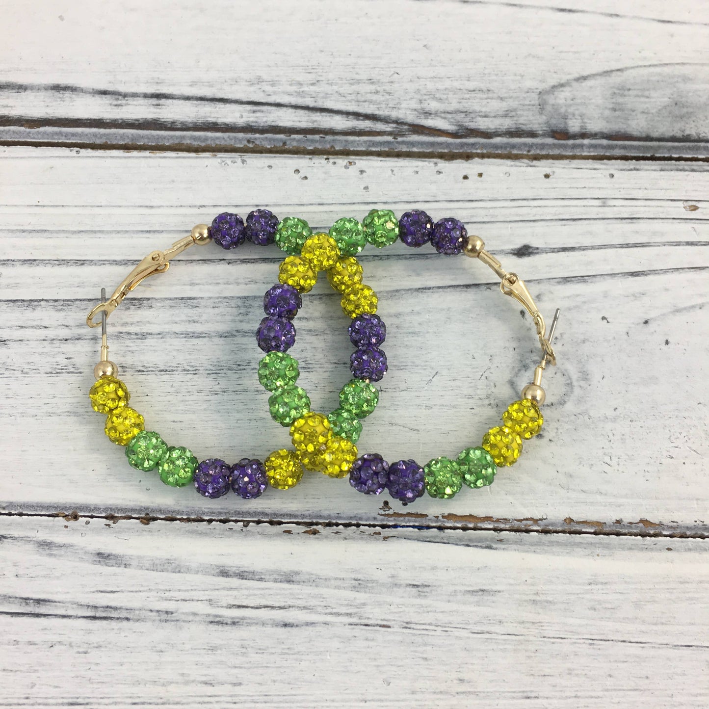 Mardi Gras Rhinestone Hoop Earrings