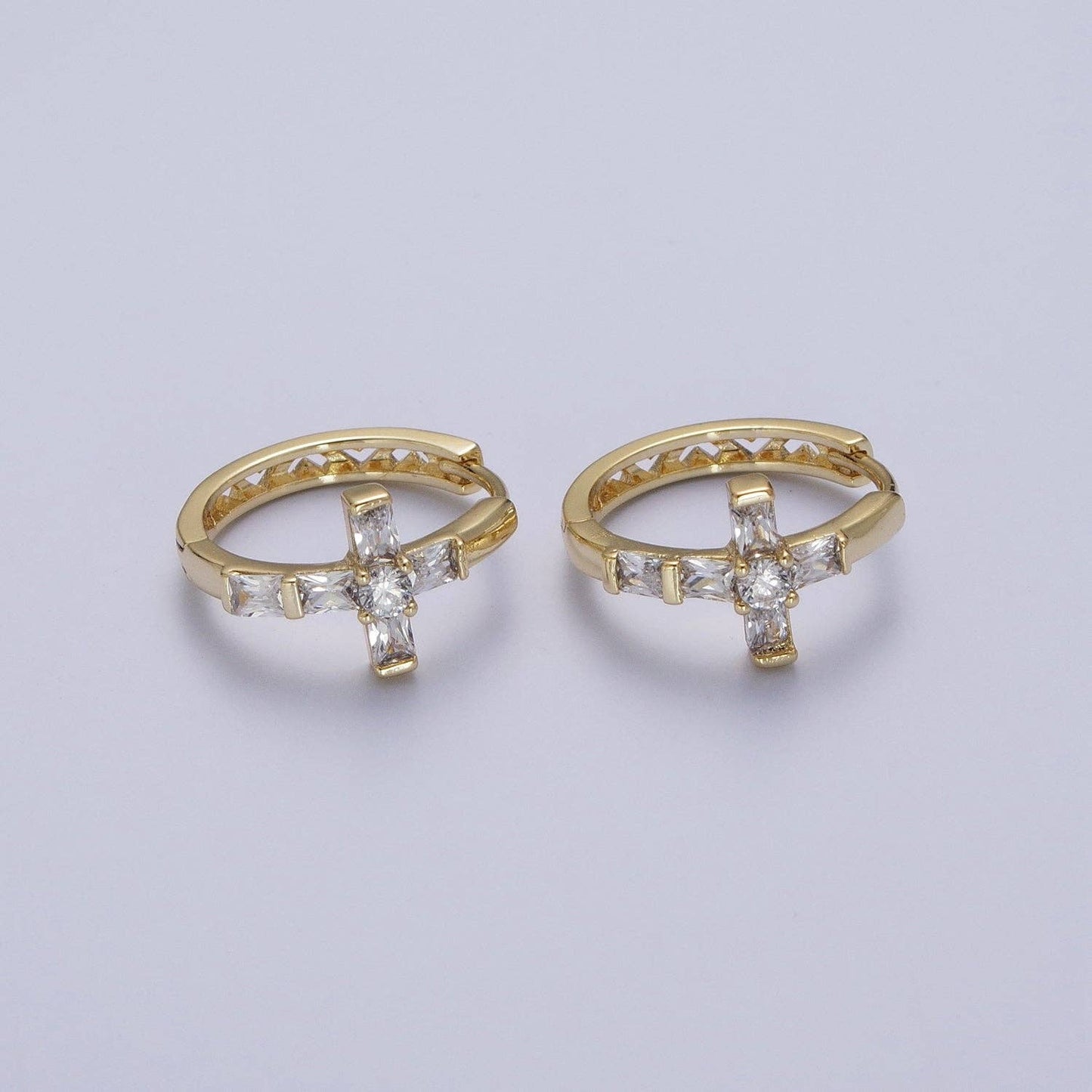 Gold Cross Huggie Earrings