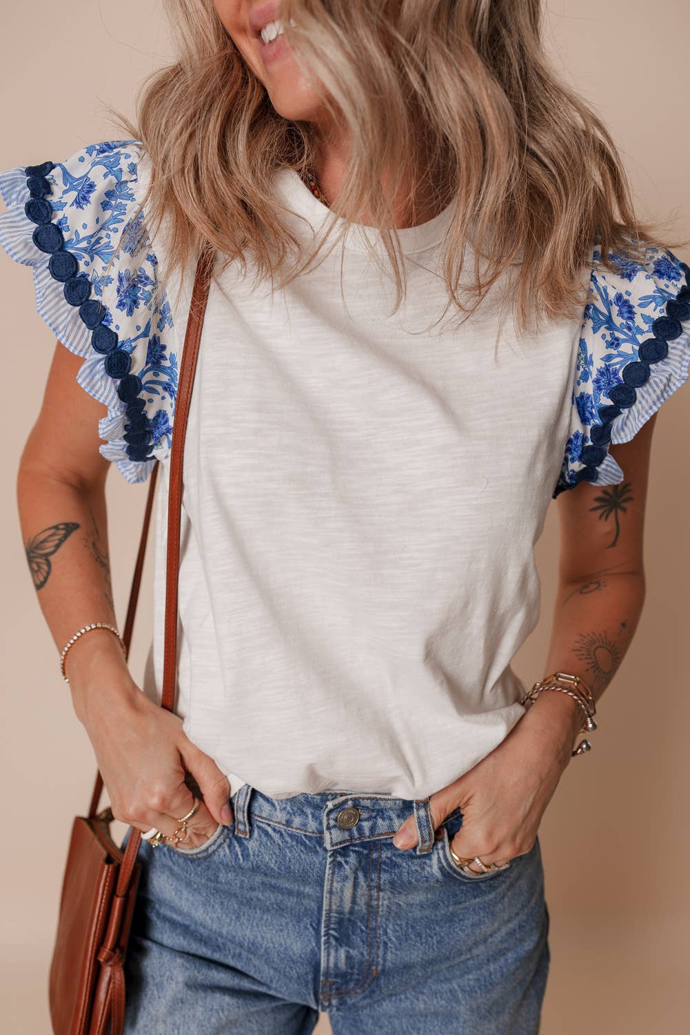 Ricrac Trim Flutter Sleeve Top