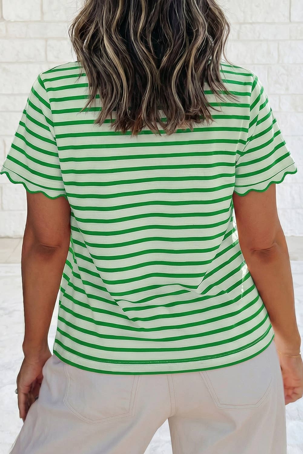 Scallop Trimmed Stripe Top