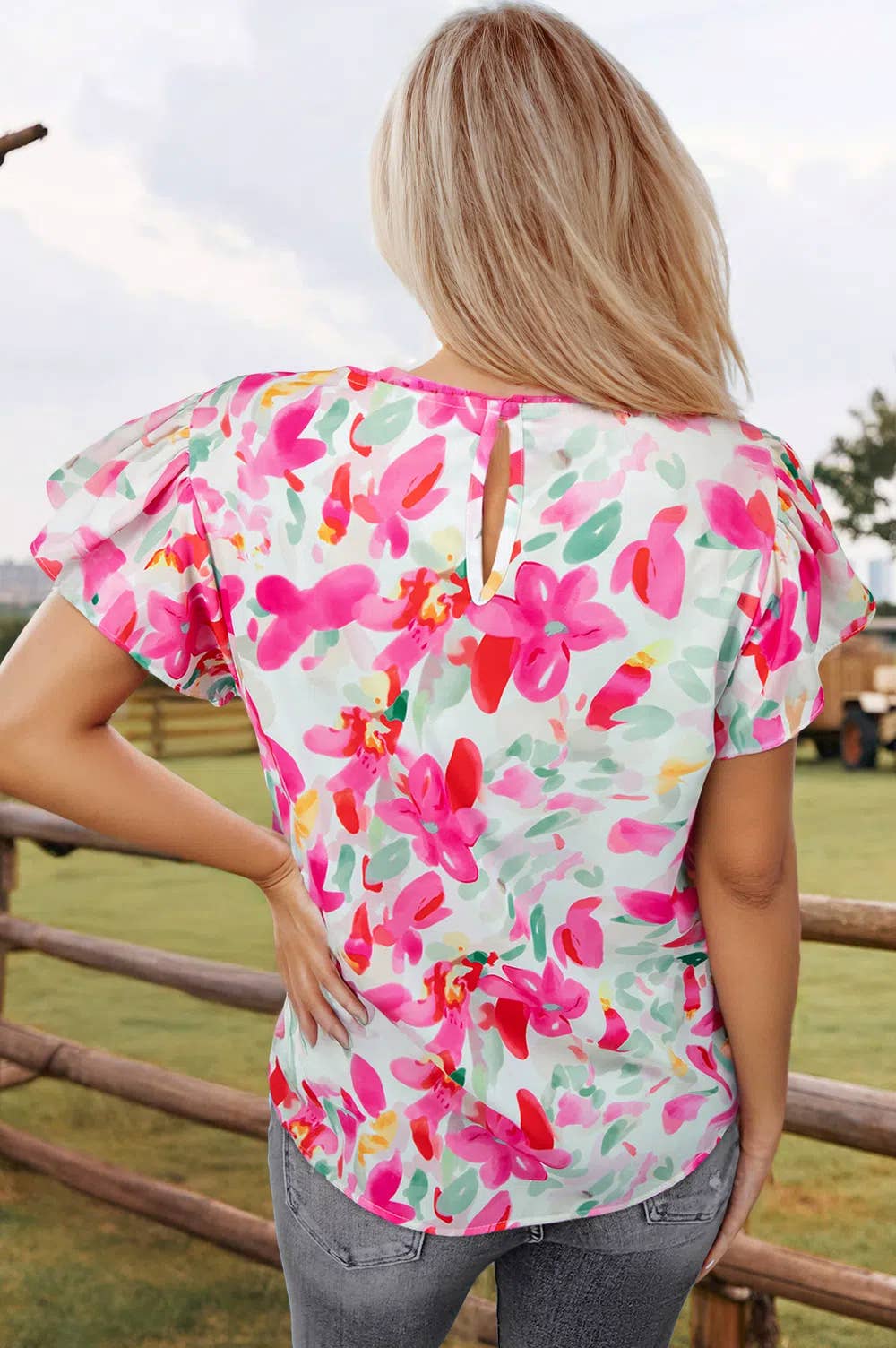 Floral Flutter Sleeve Top