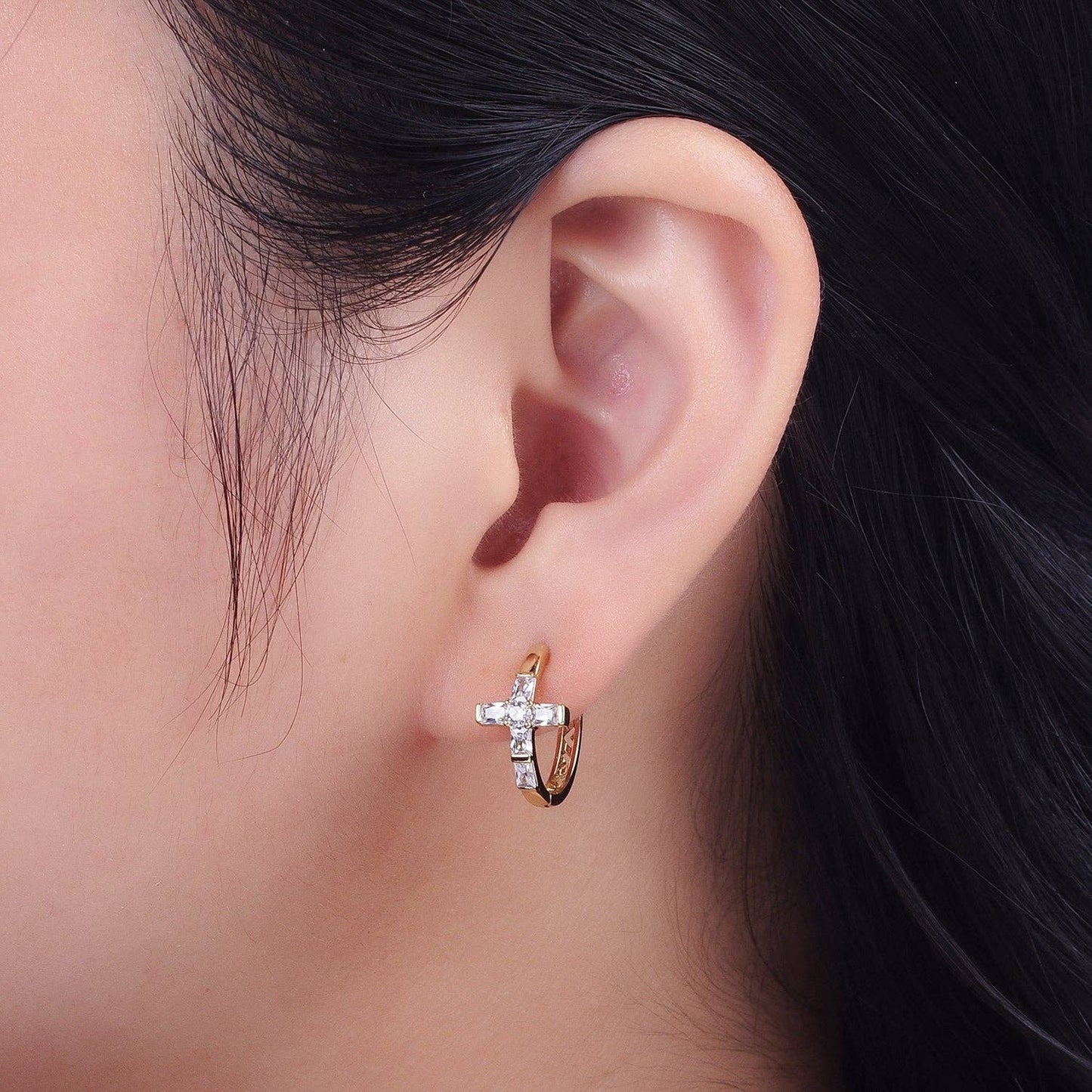 Gold Cross Huggie Earrings