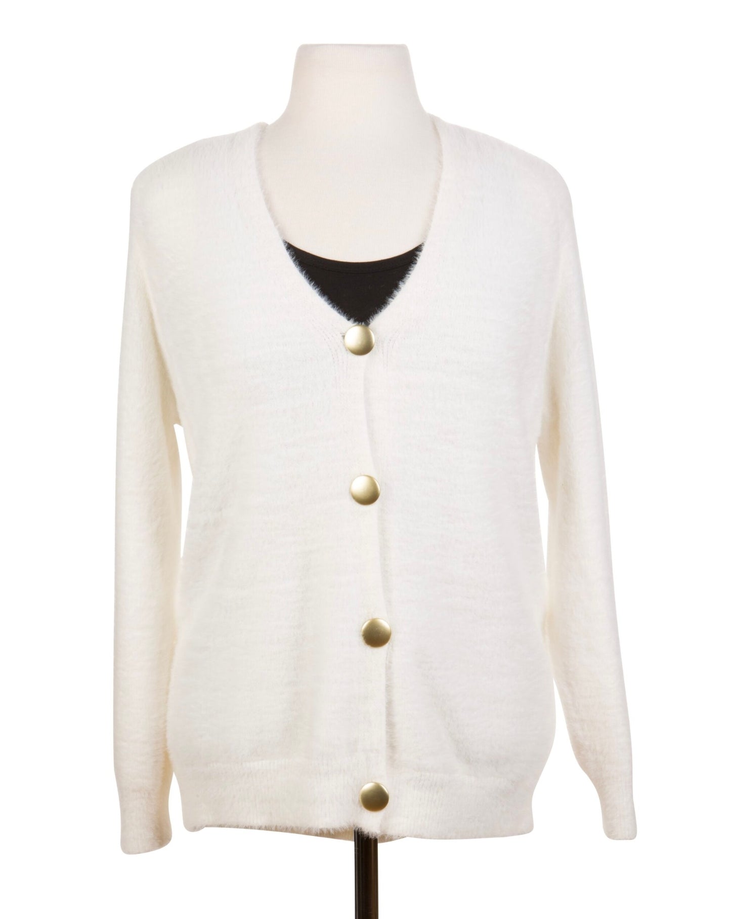 Fuzzy Gold Button Cardigan