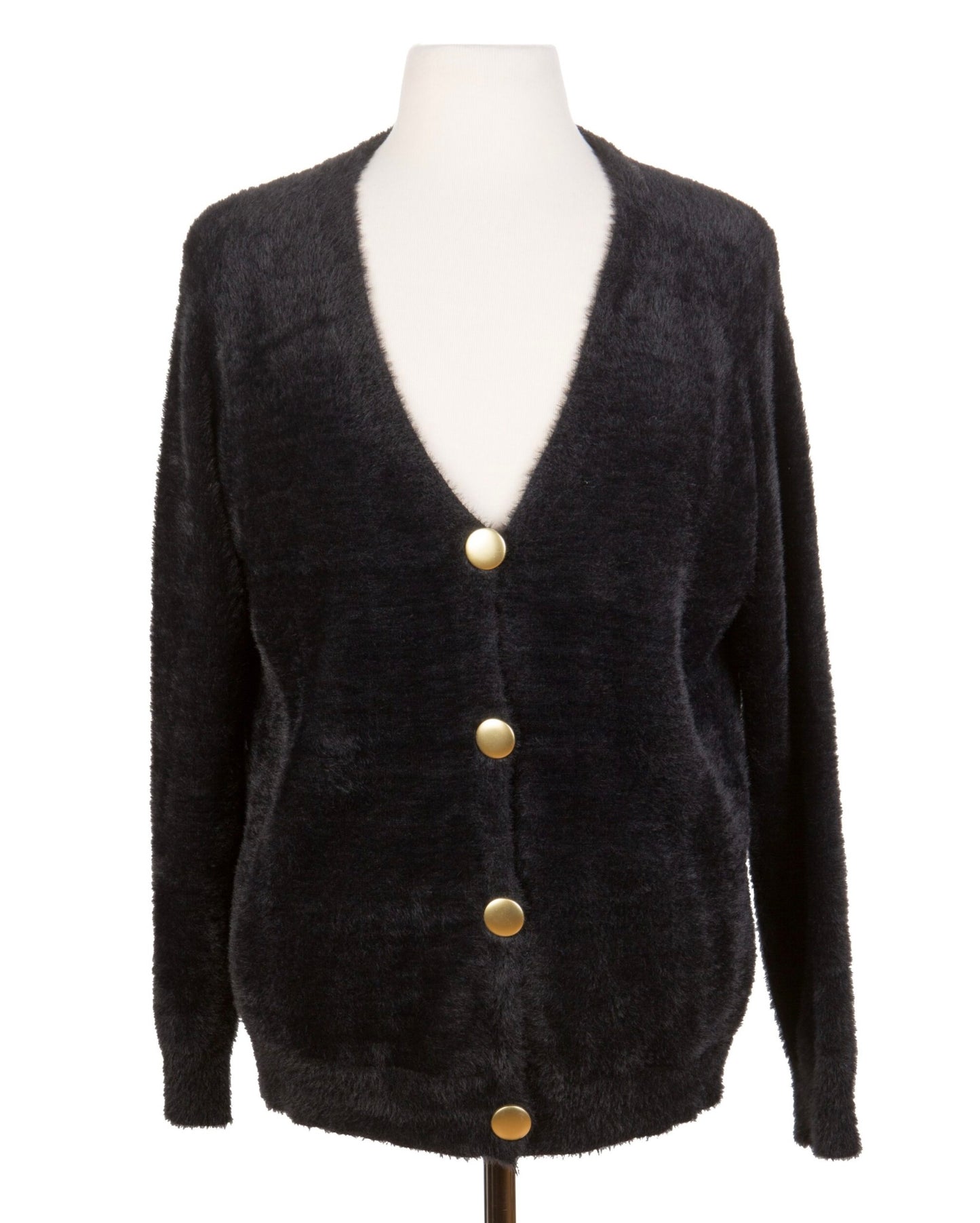 Fuzzy Gold Button Cardigan