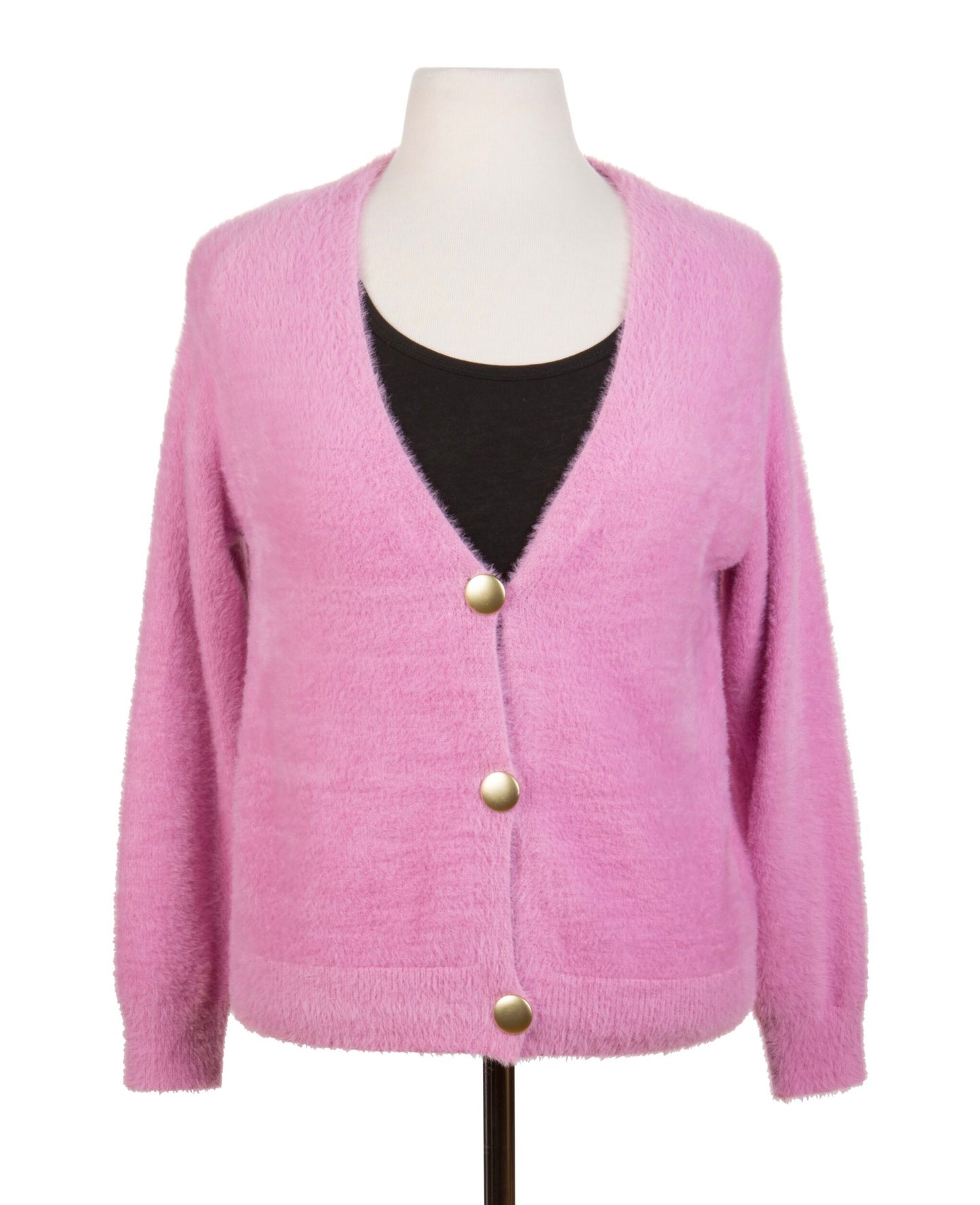 Fuzzy Gold Button Cardigan
