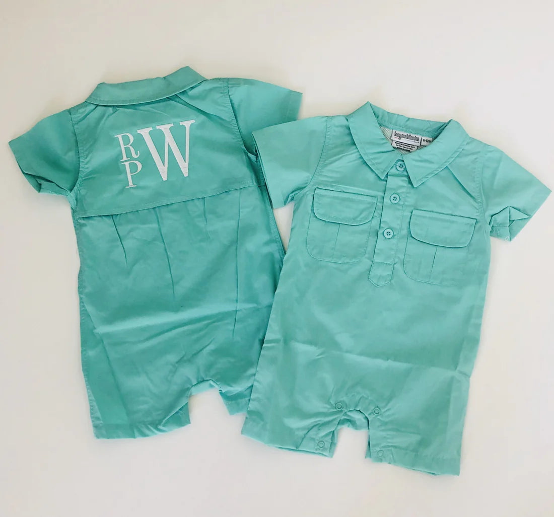 Bayou Blanks Fishing Romper Aqua