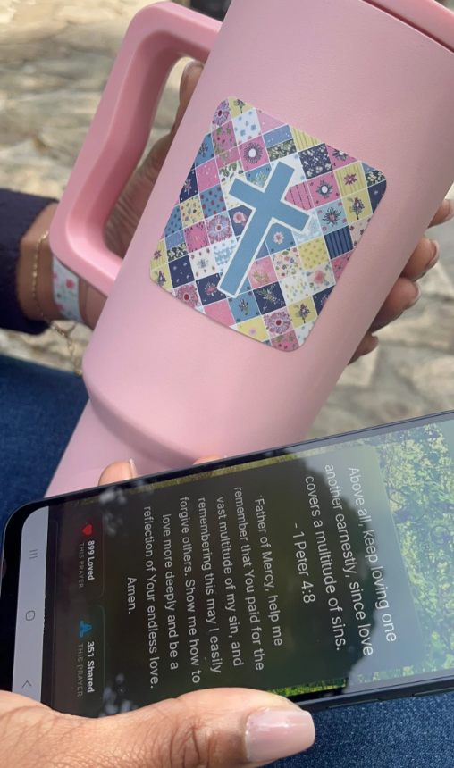 Tap to Pray Pink Meadows Vinyl Sticker