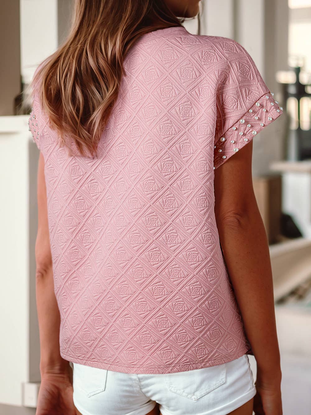 Pearl Sleeve Textured Top