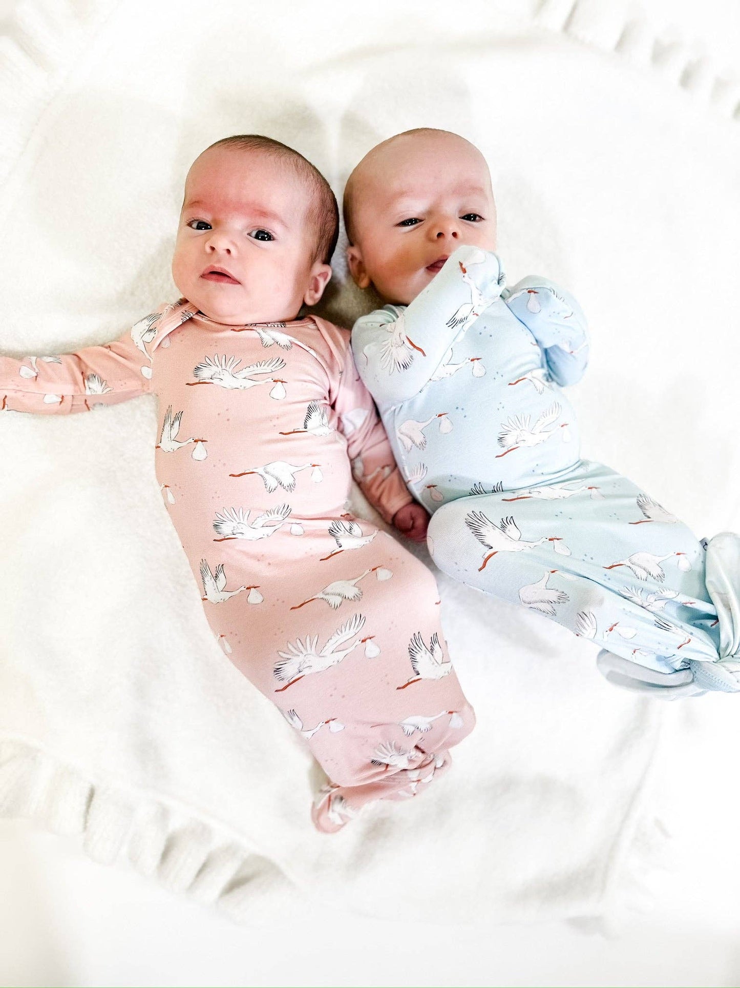 Blue Boy Stork Knotted Infant Gown