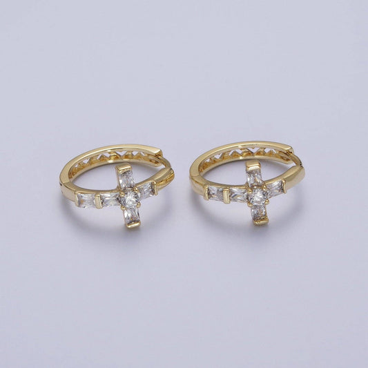 Gold Cross Huggie Earrings