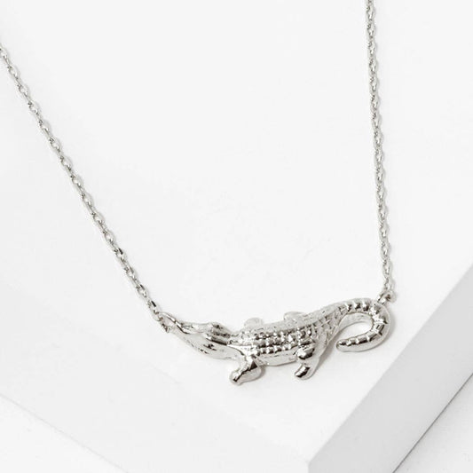 18K White Gold Alligator Necklace