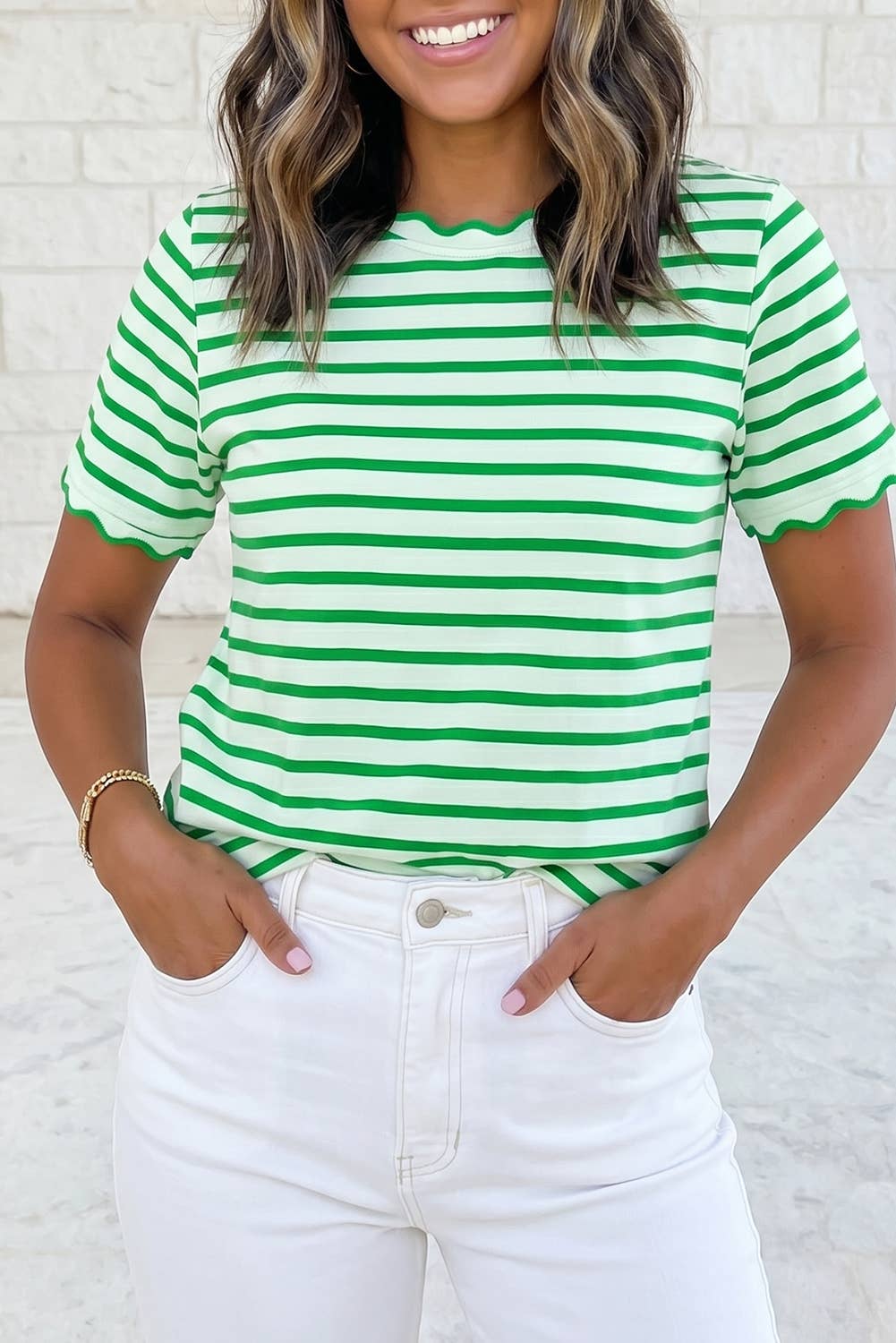Scallop Trimmed Stripe Top