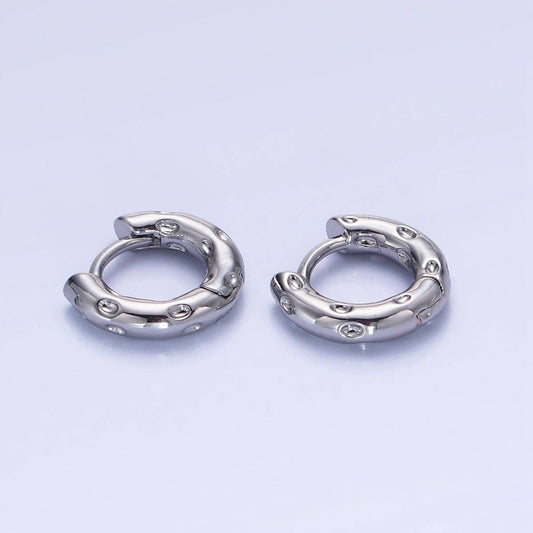 14K Silver Huggie Hoop Earrings