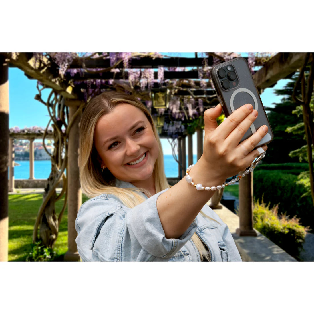 Cross Beaded Hands Free Wrist Strap