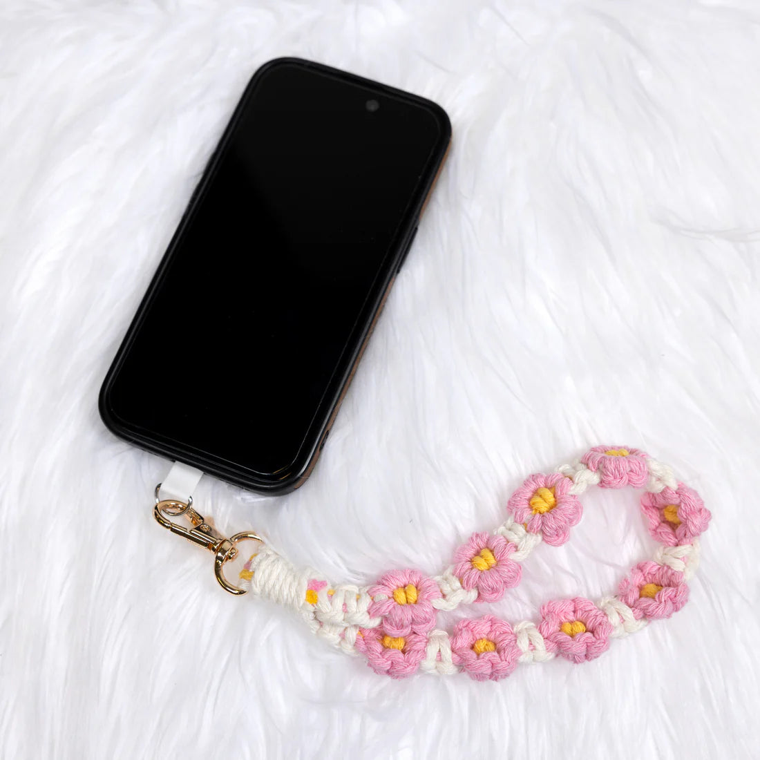 Crocheted Floral Pattern Phone Wrist Strap