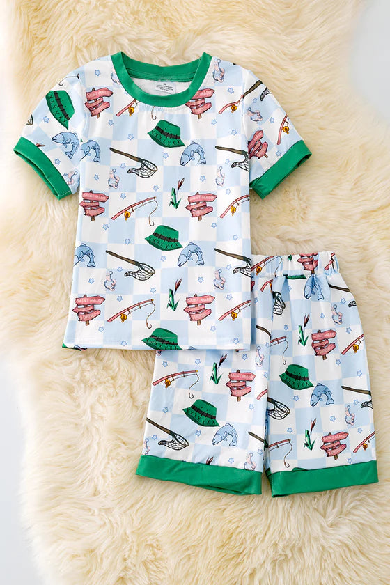 Boys Fishing Buddy Checkered Sleep Set