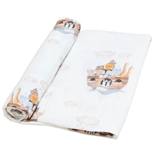 Noah’s Ark Muslin Swaddle Blanket