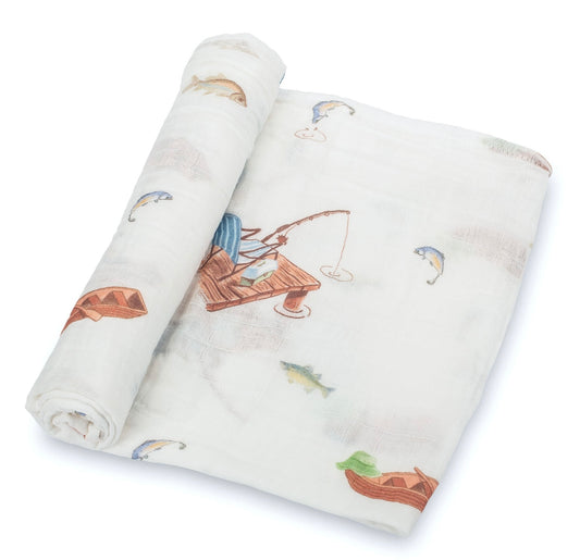 Gone Fishing Muslin Swaddle Blanket