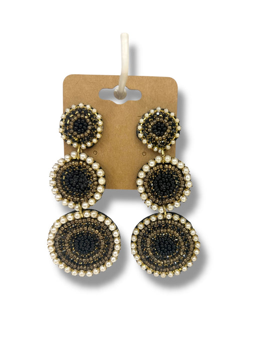 3 Tier Black & Gold Earrings