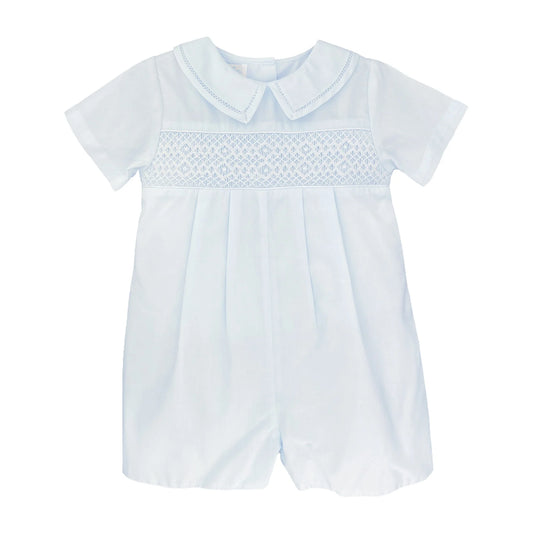 Petit Ami Diamond Smocked Blue Romper