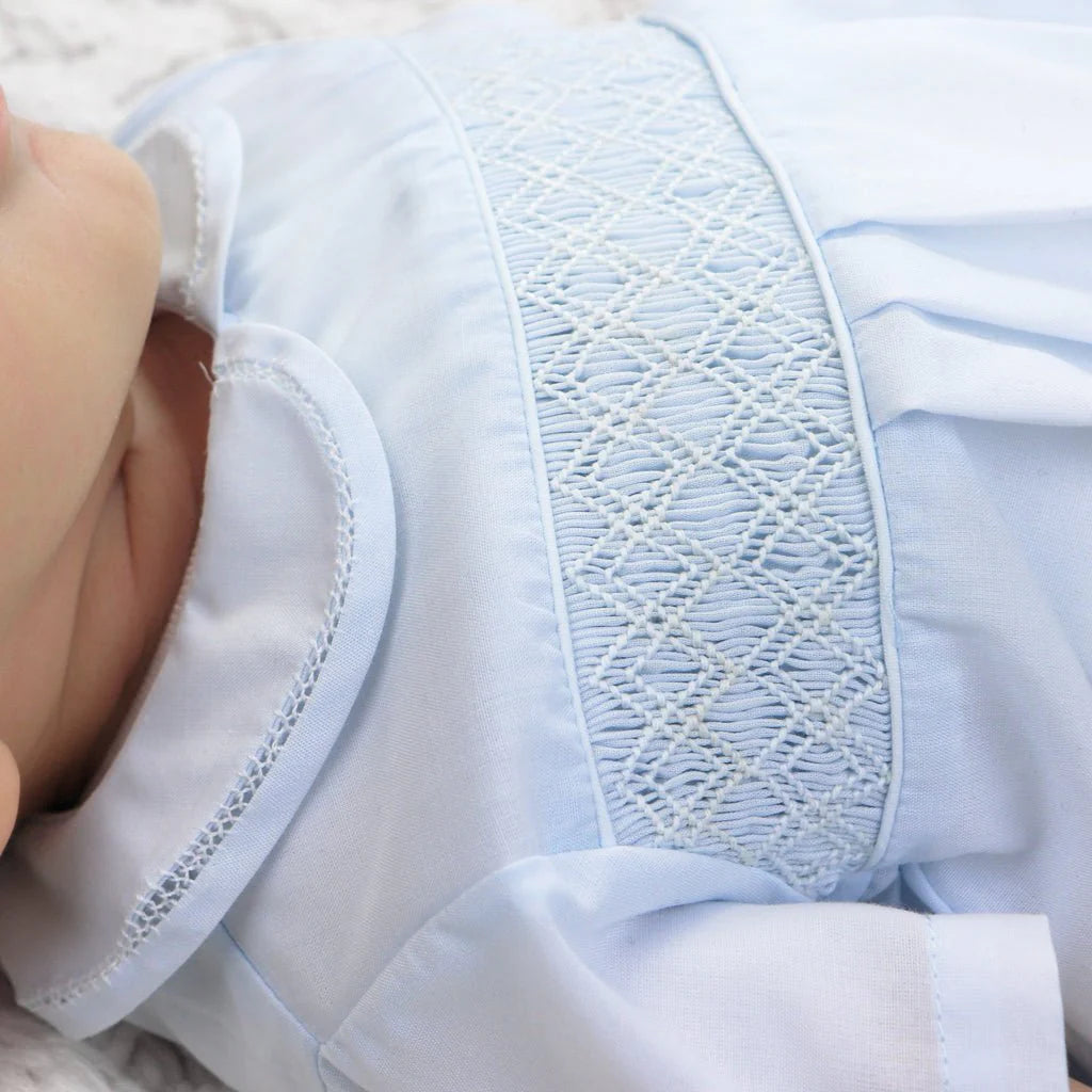 Petit Ami Diamond Smocked Blue Romper