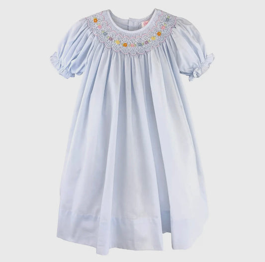 Petit Ami Blue Bishop Smocked Daygown