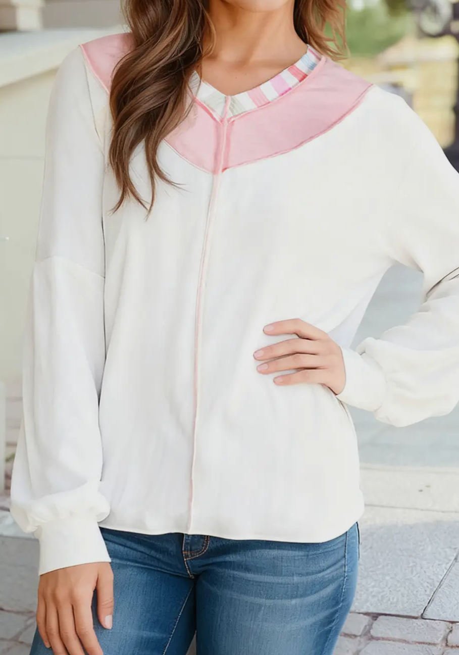 Seamed Rainbow and White Long Sleeved Shirt