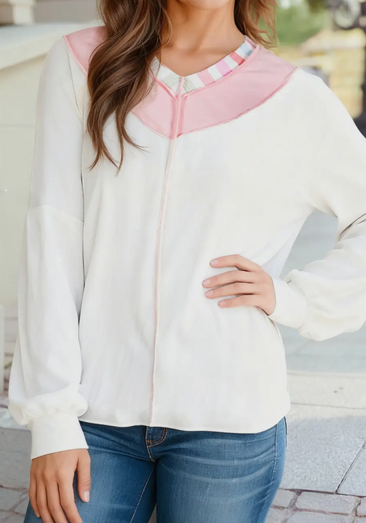 Seamed Rainbow and White Long Sleeved Shirt