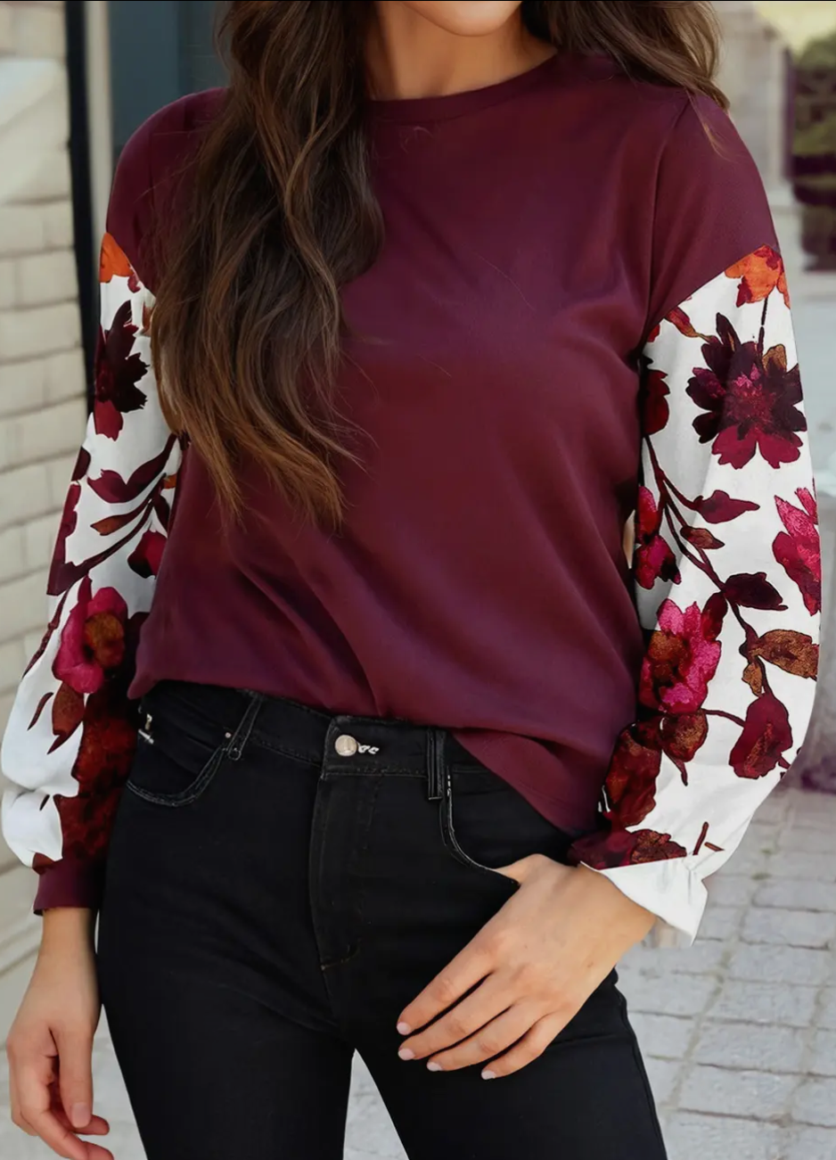 Floral Sleeved Solid Ribbed Shirt - Wild Ginger