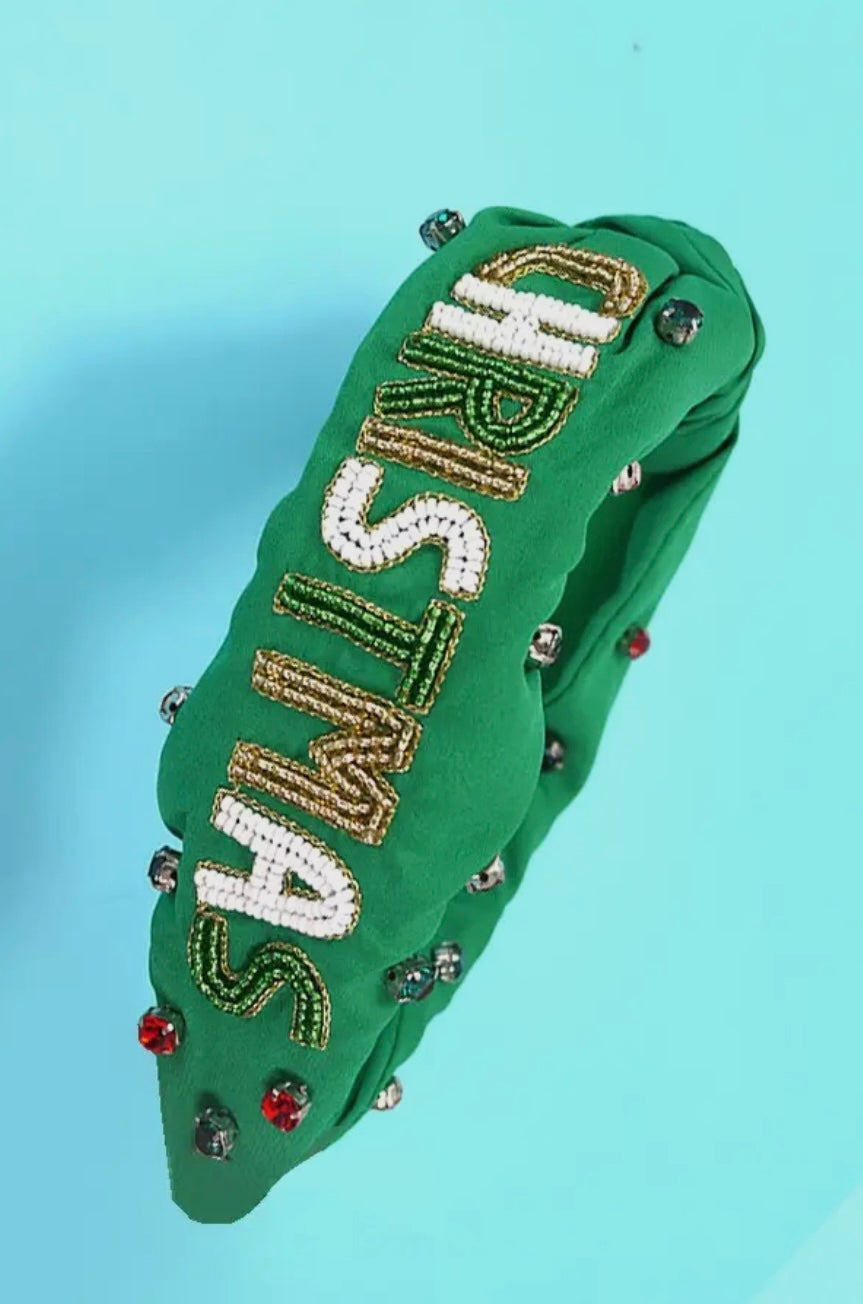 Merry Christmas Beaded Headband