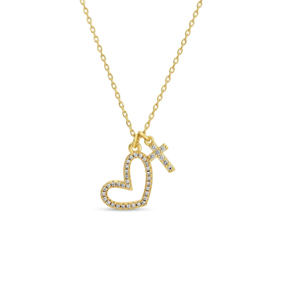 Pave Heart and Cross Necklace