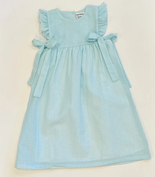 Bayou Blanks Side Tie Seersucker Dress Aqua