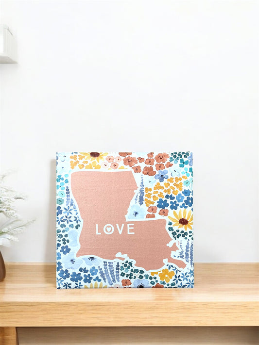 Love Louisiana Floral Wood Sign