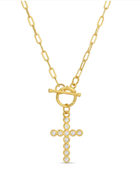 Sparkle Cross Toggle Necklace