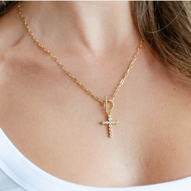 Sparkle Cross Toggle Necklace