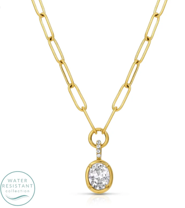 Oval Pendant Paperclip Clip Statement Necklace