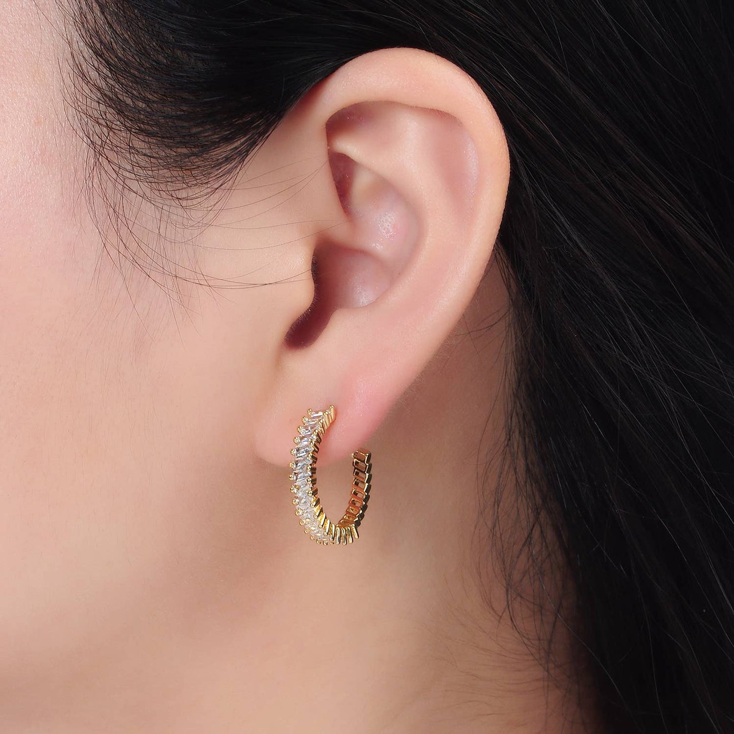 Baguette Lined Hoops Earrings