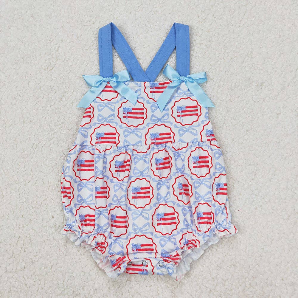 Blue Bows Flag Romper
