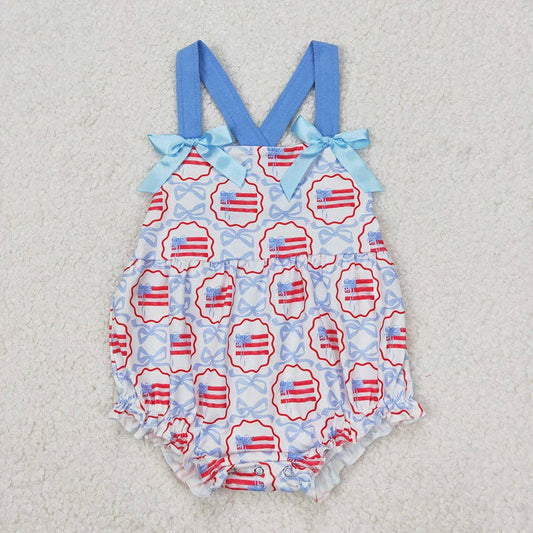 Blue Bows Flag Romper