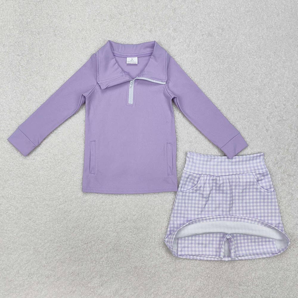 Girls Gingham Athletic Skirt Set