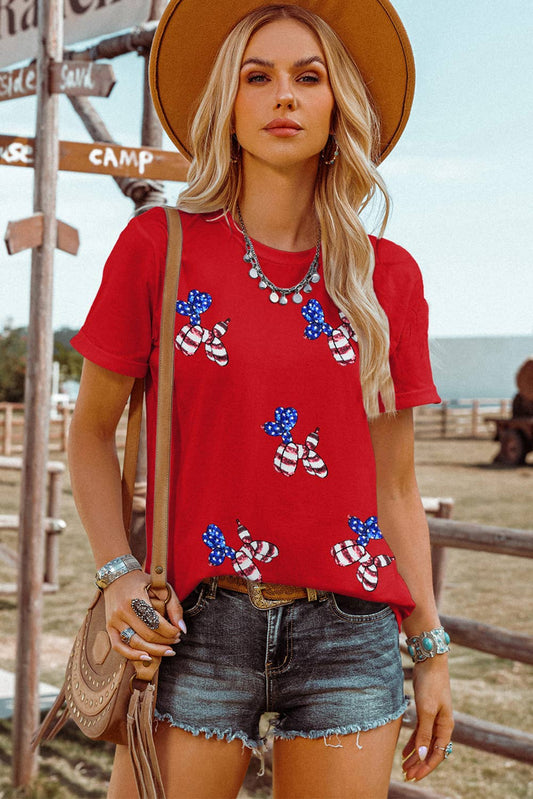 Stars and Stripes Balloon Puppy Sequin Tee
