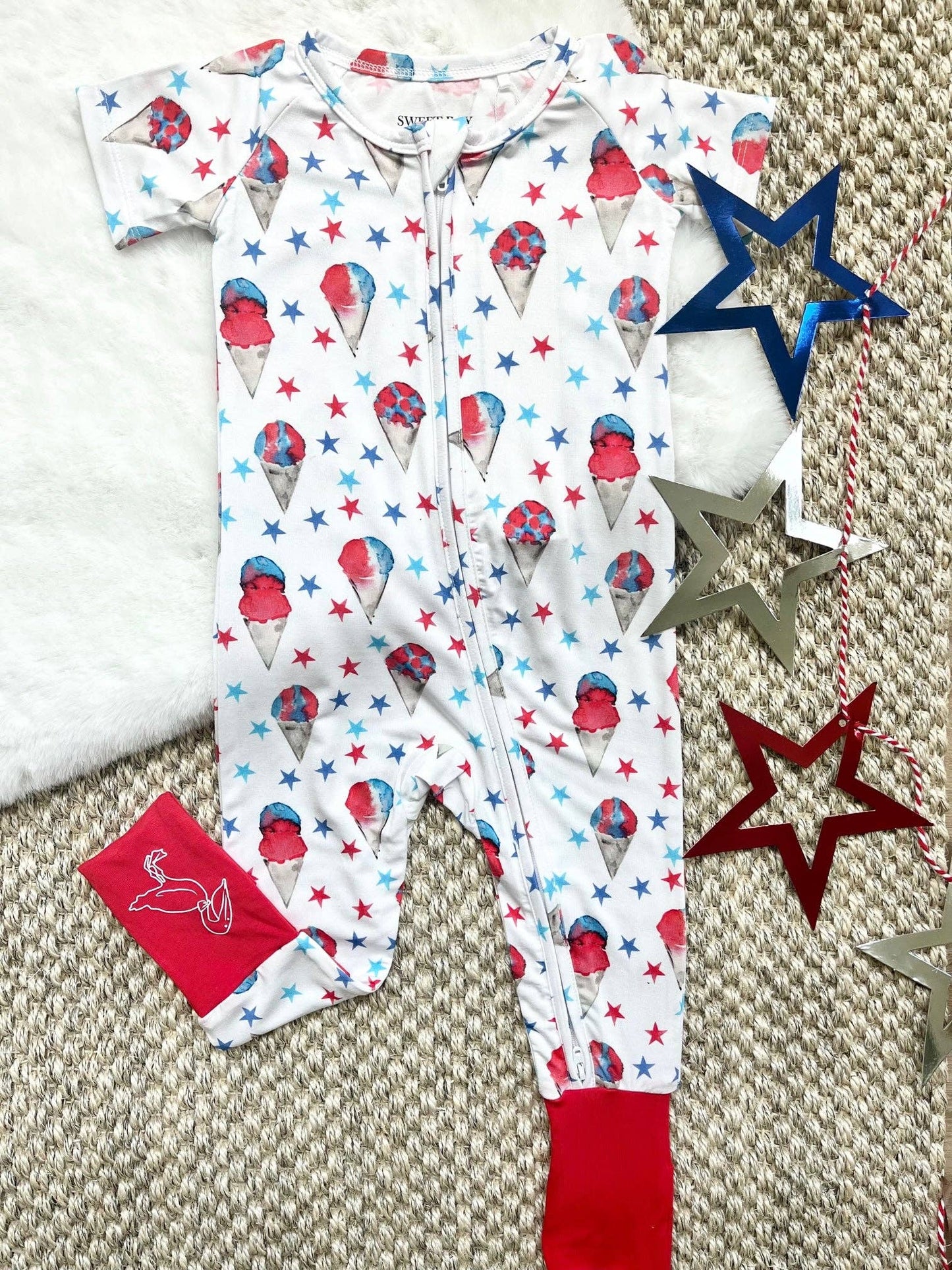 Red, White and Blue Snowball Zipper Onesie