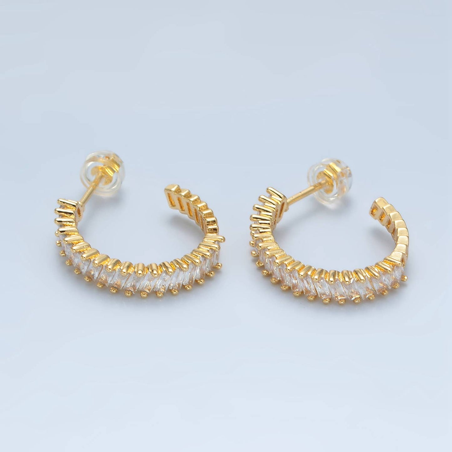 Baguette Lined Hoops Earrings