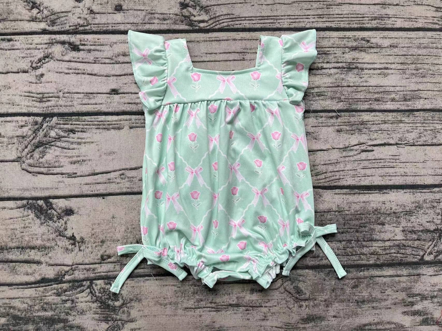 Baby Girl Green Bows Rompers