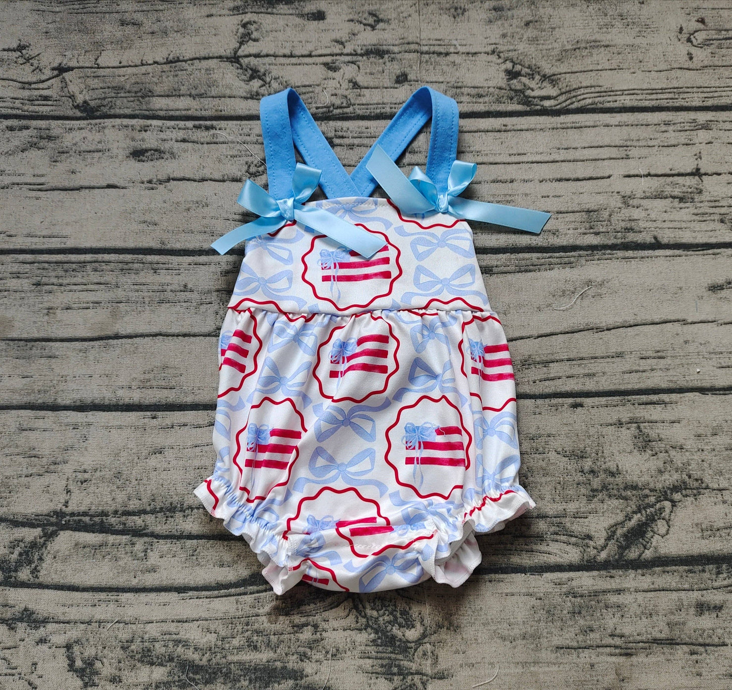 Blue Bows Flag Romper
