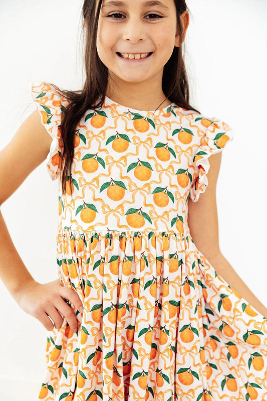 Orange Orchard Flutter Sleeve Dress